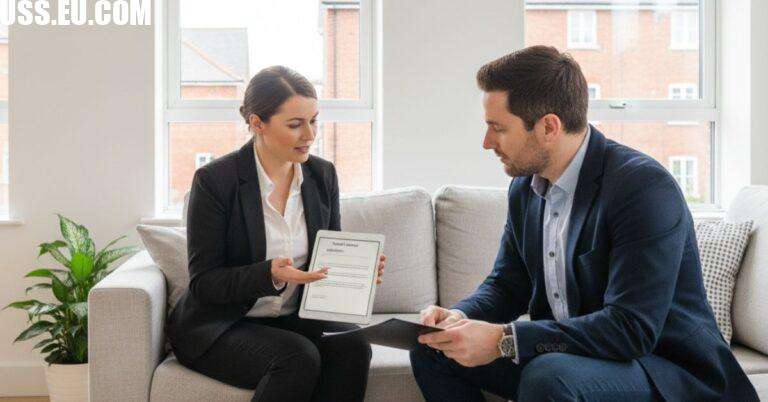 Property manager consulting landlord inside rental property in Croydon